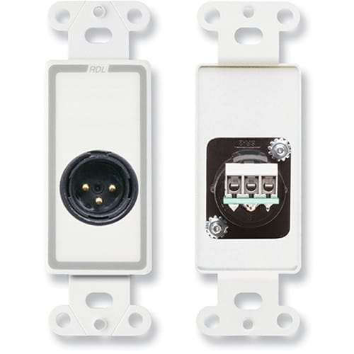 RDL D-XLR3M Decora Wall Plate with 3-Pin XLR Male Connector White - 1|RDL D-XLR3M Decora Wall Plate with 3-Pin XLR Male Connector White - 1