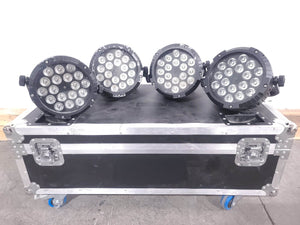 (4) HEXPAR 18 IP Outdoor LED Par Cans in Wheeled Road Case