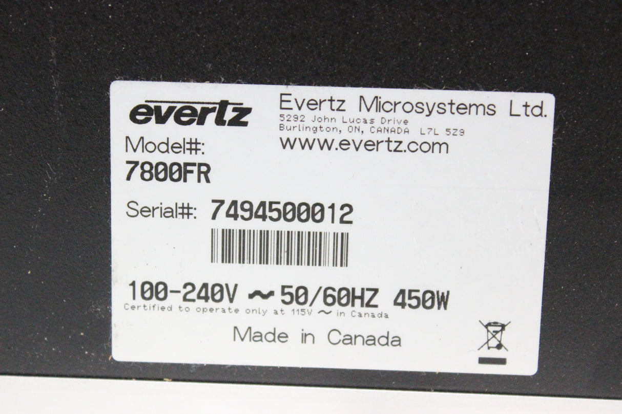 Evertz 7800FR Rack Mountable Multi-frame (1371-73)