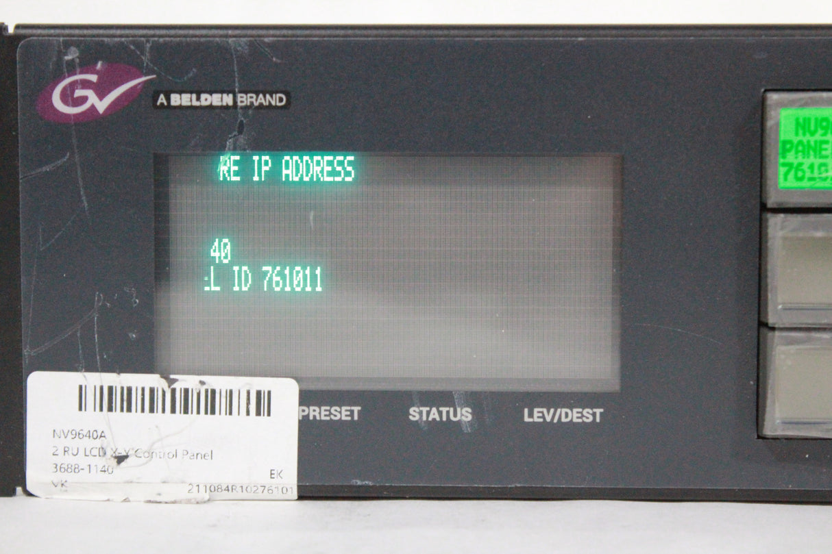 Grass Valley/Miranda NV9640A 2 RU LCD X-Y Control Panel (1371-13-8)