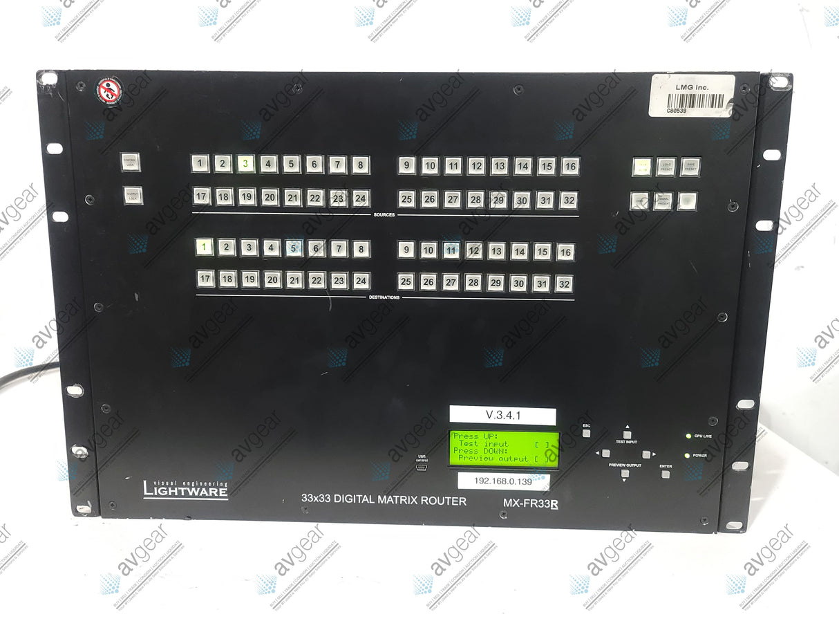 Lightware MX-FR33R 33x33 Crosspoint MX Modular Digital Router w/ (4) MX-DVI-HDCP-OB DVI Matrix Output Boards, (4) MX-DVII-HDCP-IB DVI-I Input Boards