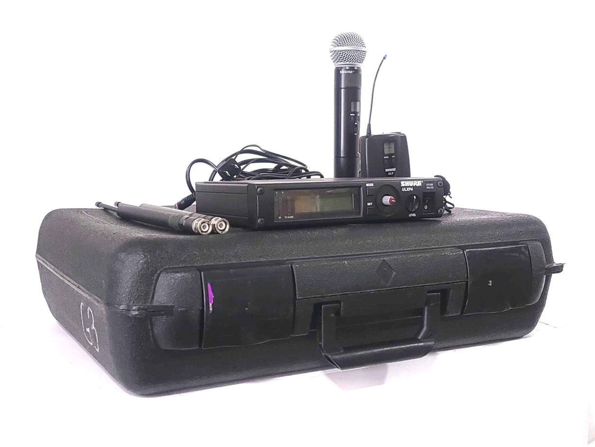 Shure ULX G3 Wireless Kit (G3: 470 - 506 MHz) w/ (1) ULXP4 Receiver, (1) ULX2-G3 Microphone Transmitter, (1) ULX1-G3 Bodypack Receiver, (2) UA8 Antennas, (1) Mic Clip, (1) Lavalier Mic, & (1) PSU in Hard Carry Case