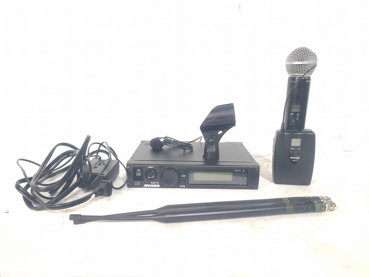 Shure ULX G3 Wireless Kit (G3: 470 - 506 MHz) w/ (1) ULXP4 Receiver, (1) ULX2-G3 Microphone Transmitter, (1) ULX1-G3 Bodypack Receiver, (2) UA8-470-542 Antennas, (1) Mic Clip, (1) Lavalier Mic, & (1) PSU in Hard Carry Case