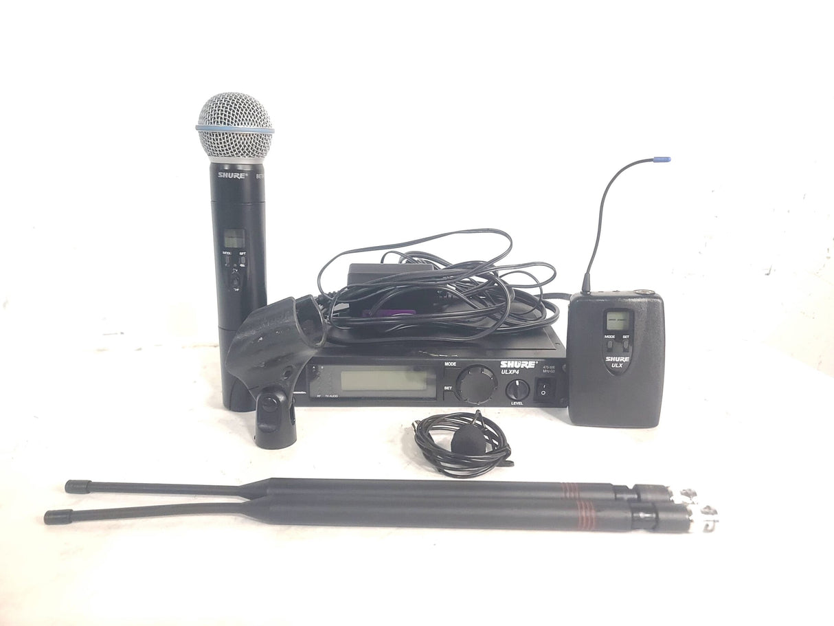 Shure ULX G3 Wireless Kit (G3: 470 - 506 MHz) w/ (1) ULXP4 Receiver, (1) ULX2-G3 Microphone Transmitter, (1) ULX1-G3 Bodypack Receiver, (2) UA820G Antennas, (1) Mic Clip, (1) Lavalier Mic, & (1) PSU in Hard Carry Case