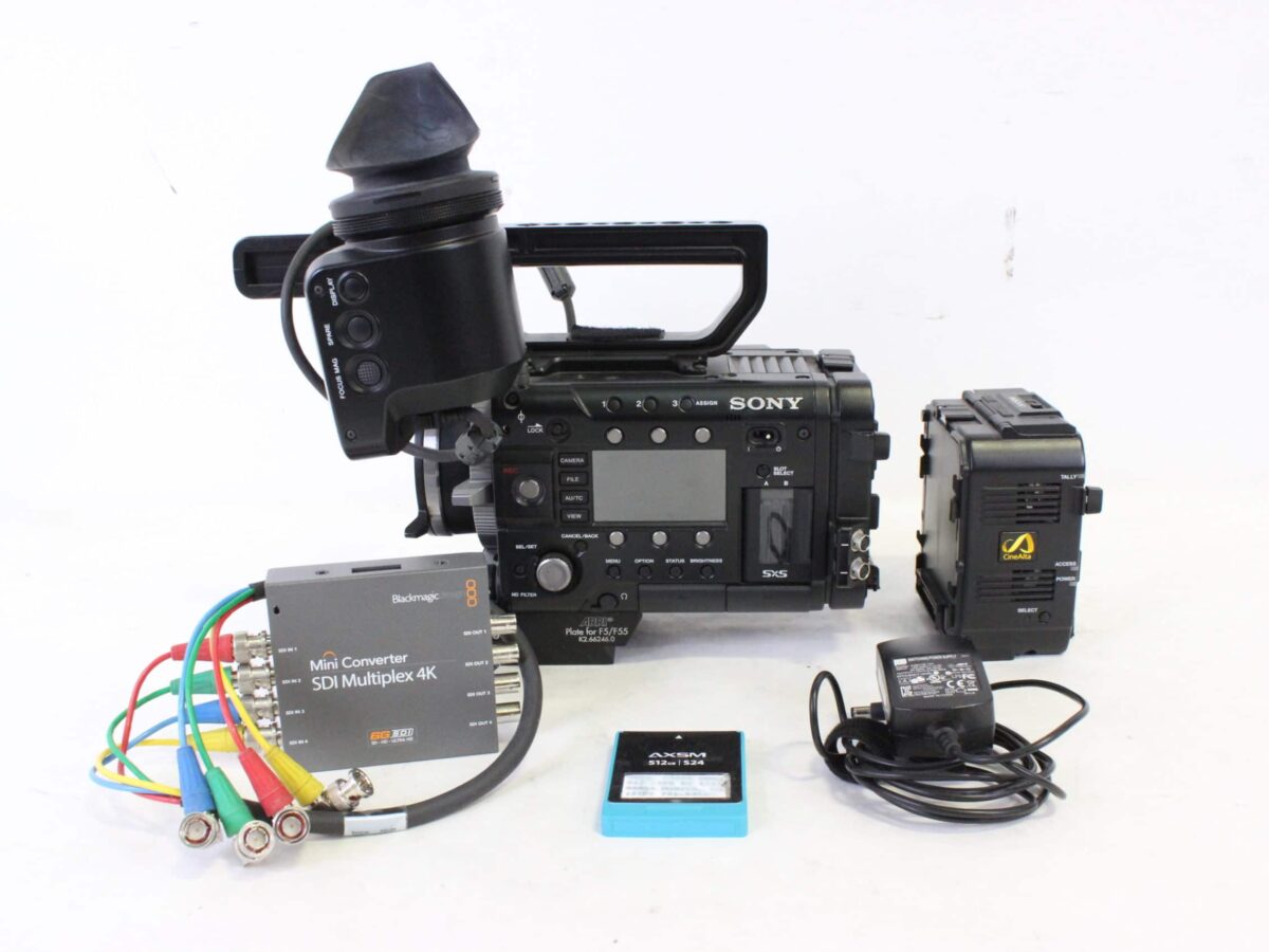 Sony PMW-F55 Solid State Memory Camcorder Kit (478 Hrs) w/ Sony DVF-EL100  Viewfinder / AXS-R5 Recorder & Blackmagic SDI Distribution 4K w/ Custom Case