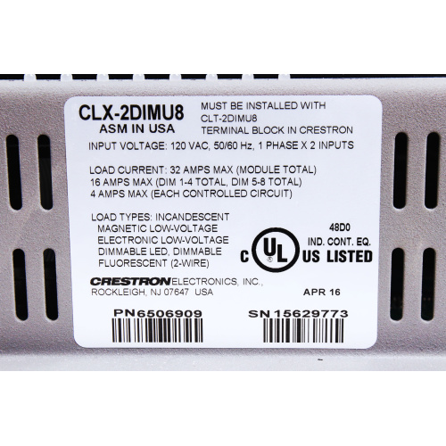 Crestron CLX-2DIMU8 8 Channel Universal Dimmer Module, 2 Feeds, 120V lable