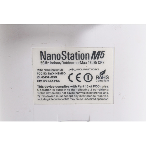 Ubiquiti Networks NSM5 NanoStation5 Broadband Outdoor Wireless CPE Router w/ PoE label