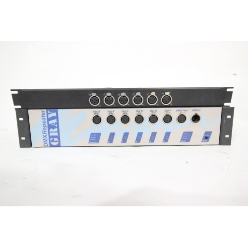 Pathway Connect 8865-2 Gray Interfaces DMX Repeater - (6) 5-Pin Outputs w/ (6) 3-Pin Output Patch Panel front