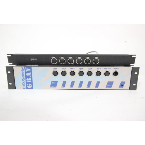 Pathway Connect 8865-2 Gray Interfaces DMX Repeater - (6) 5-Pin Outputs w/ (6) 3-Pin Output Patch Panel front