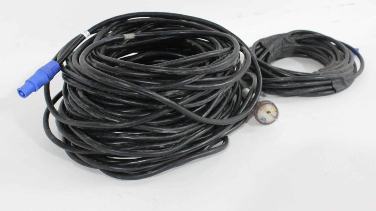 125' Total (1) 100' and (1) 25' Power Audio Cable w/ Powecon NAC3FCA to  Edison Connectors