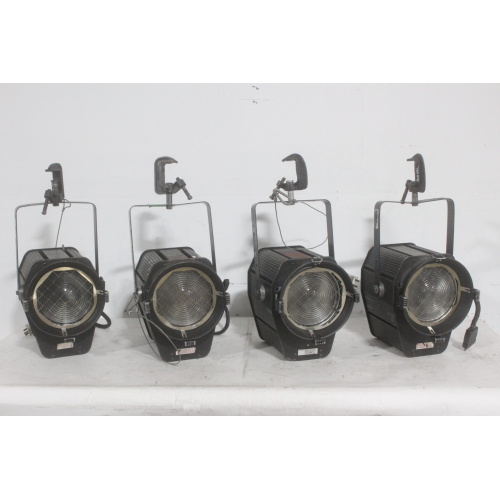 4 Strand Lighting Fresnel 8 Studio Ligts w 4 C-Clamps, 4 Safety Cables & 4 Barn Doors - 1