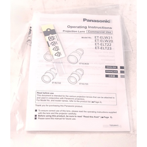 Panasonic ET-ELW21 Fixed-Focus 3LCD WUXGA Projector Lens (0.8:1 Throw Ratio) w/ Operating Instruction Manual & (2) Lens Caps